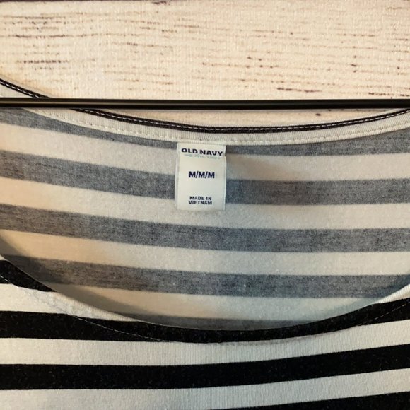 Old Navy Black White Stripe Jersey Knit Stretch Cotton Midi Dress with Pockets - Picture 7 of 12